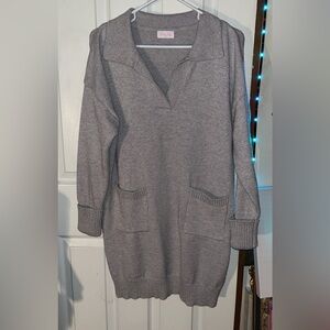 Pink Lily Gray Long Sleeve Sweater Dress